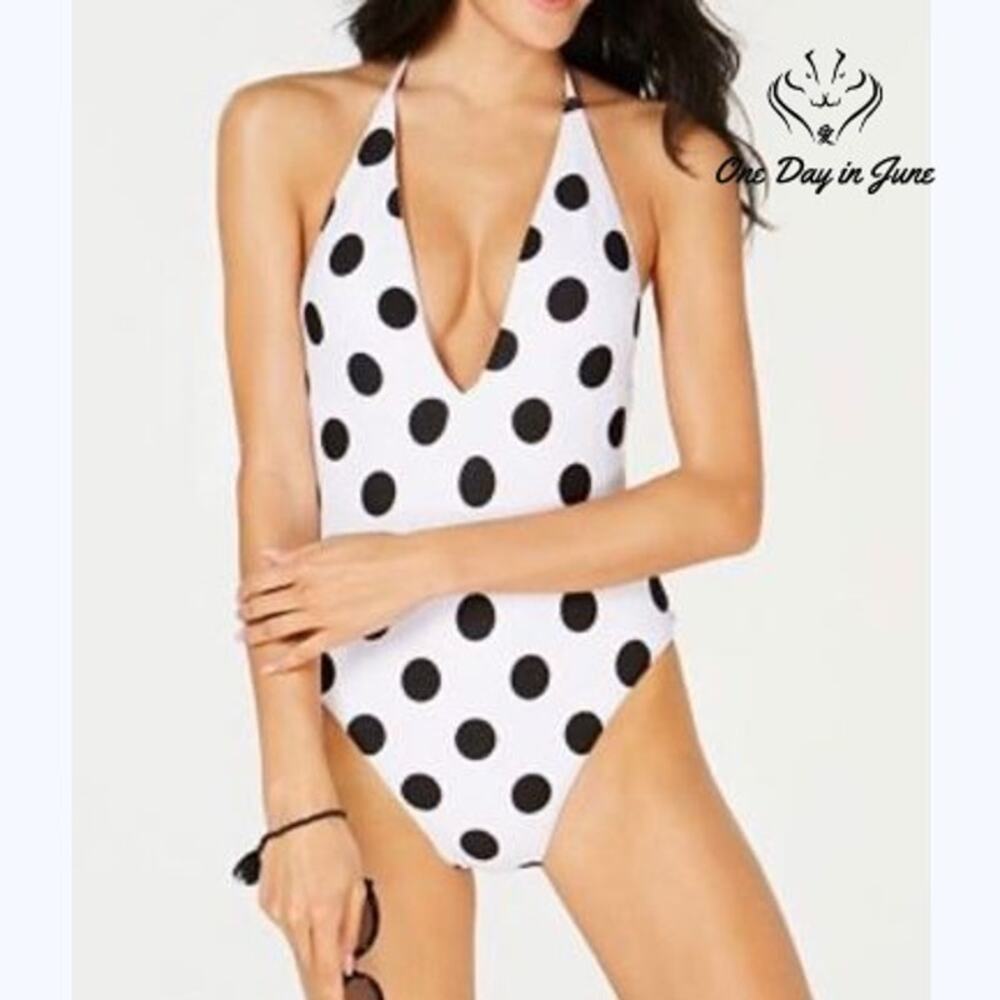 Bar III This And Dot Polka Dot Plunging One Piece Swimsuit NWT Size XS